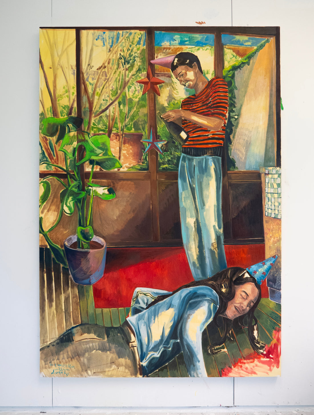 On s'amuse plus, peinture à l'huile de Matthieu Livrieri, 130 × 190 cm